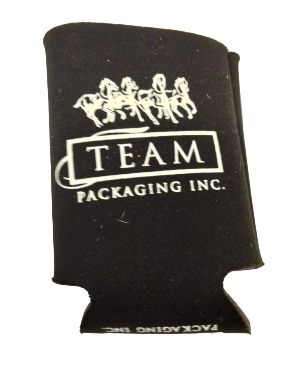 Team Packaging Can Koozie Black White Horse Team